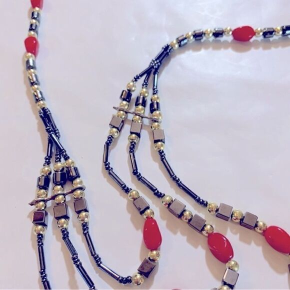 Sterling Silver Hematite & Coral Necklace 18” Gorgeous - Picture 5 of 7